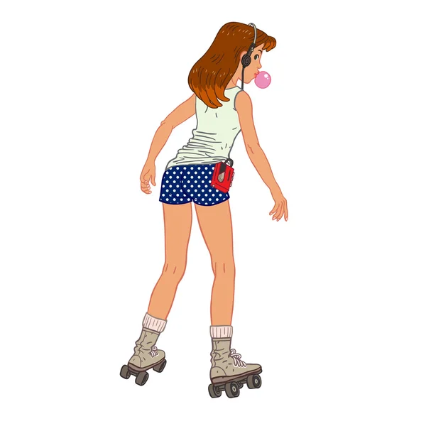 卡通女孩滚轴溜冰鞋 — 图库矢量图片