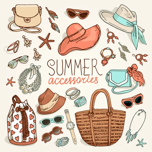 Vrouw zomer accessoires instellen — Stockvector