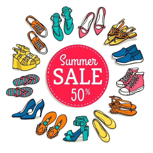 Verano zapatos femeninos venta banner — Vector de stock