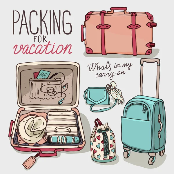 Set of bags packing for vacation — Stock Vector