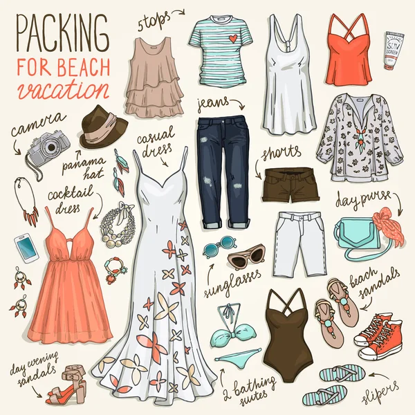 夏のビーチの休暇の服セット — ストックベクタ