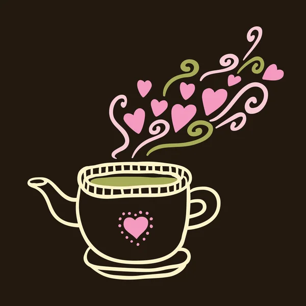 Valentine day teapot with hearts — Stock Vector