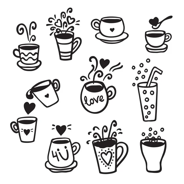 Tea cups, glasses, drink set — ストックベクタ