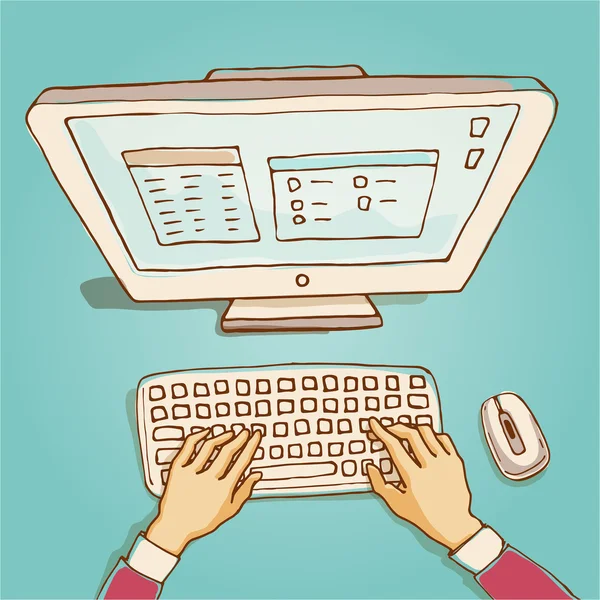 Руки на клавиатуре компьютера — стоковый вектор