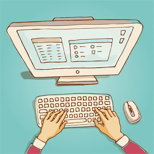 Manos en el teclado del ordenador — Vector de stock