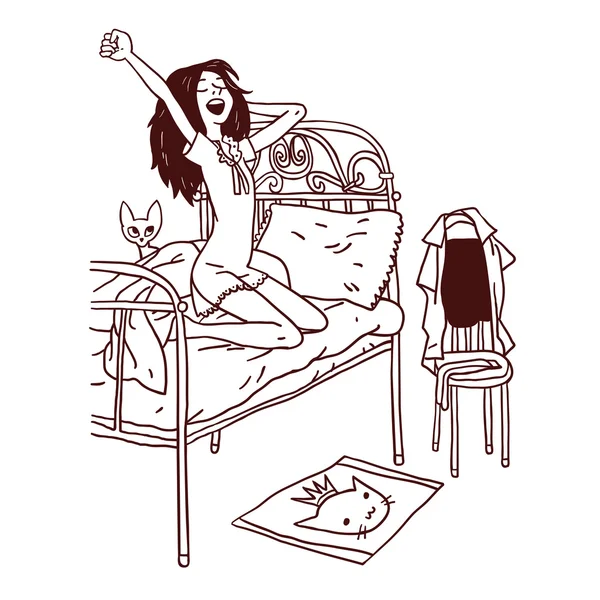 Cartoon girl waking up Stock Illustration