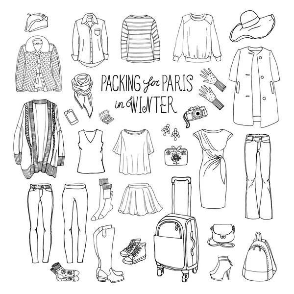 Set of travel female clothes Stock Illustration