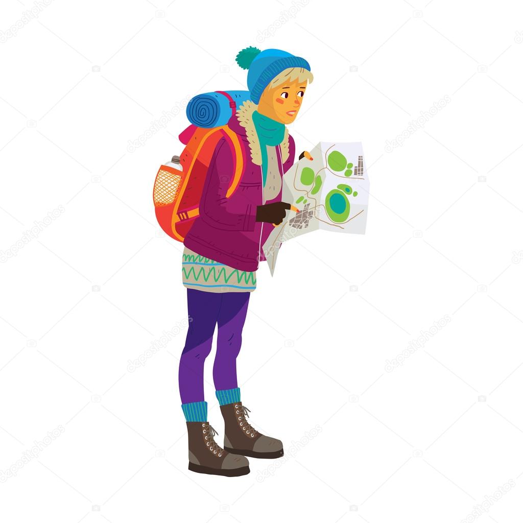 tourist girl with map