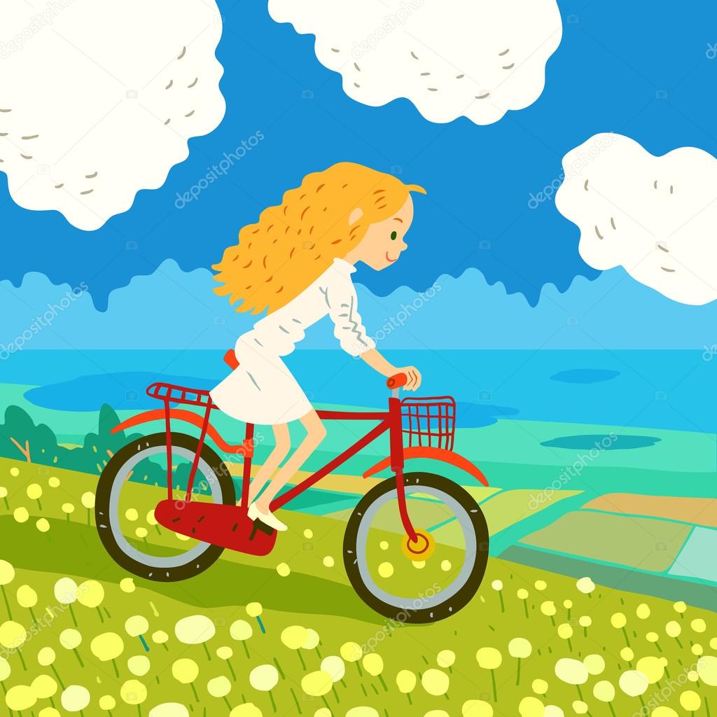 Cartoon girl riding bicycle Stock Vector Image by ©schiva #89620922