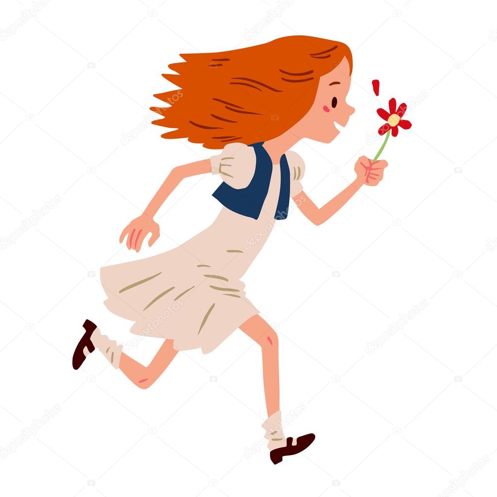 girl running with flower