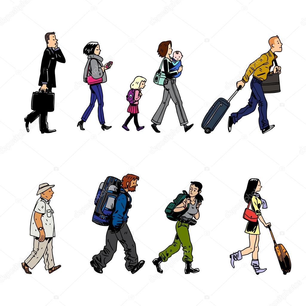 cartoon icons of passenger in airport