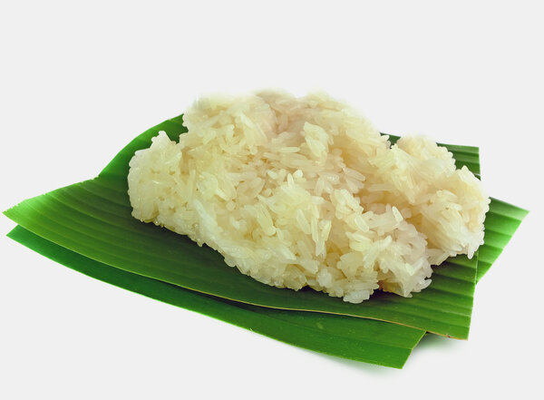 sticky rice on the banana leaf