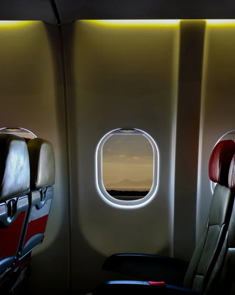 Asiento del avión dentro del avión de cabina — Foto de Stock