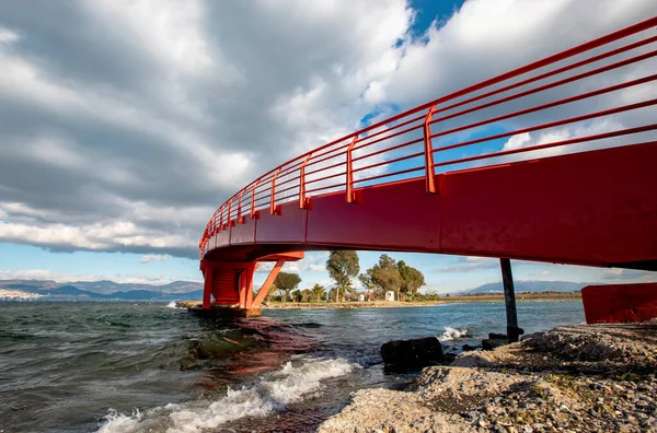 Turkey - Urban forest, red bridge in nciralt district of Izmir. People rest and picnic area.