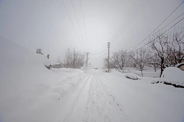 Turkey - Bingl - Derinay village, snow photos. Cold foggy weather.