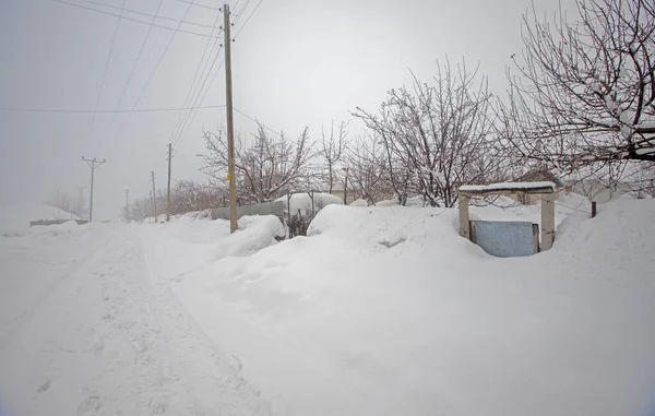 Turkey - Bingl - Derinay village, snow photos. Cold foggy weather.