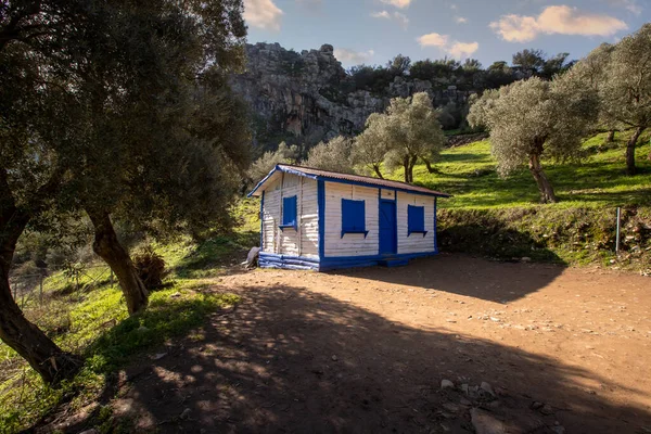 Gokceler village -Milas - Mugla -Turkey The small house with blue door window used in the TV series Sefir\'s Daughter