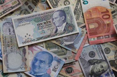 Çeşitli ülkelerden kağıt para. (Türk lirası, dolar, avro)