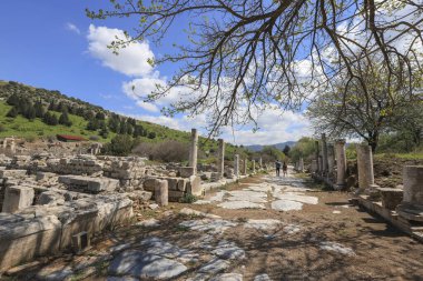 Ephesus (Efes) antik kentinde Celsius Kütüphanesi. Çoğu Türkiye 'deki antik kenti ziyaret etti. Selcuk, İzmir TurkEY