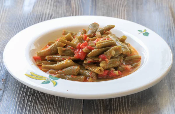 Traditionelle Köstliche Türkische Speisen Grüne Bohnen Mit Olivenöl Zeytinyagli Fasulye — Stockfoto