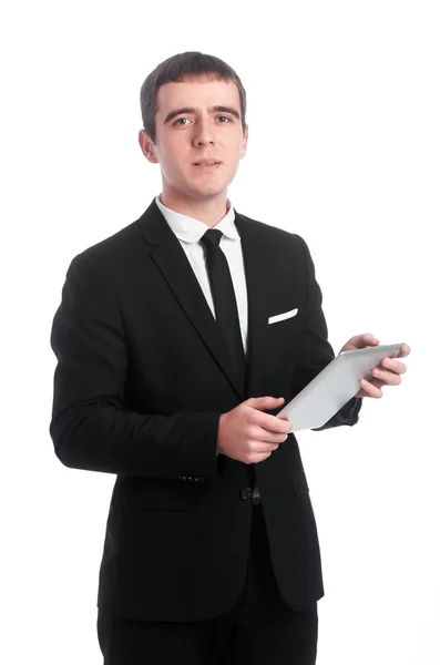 Homem de terno com Tablet PC — Fotografia de Stock