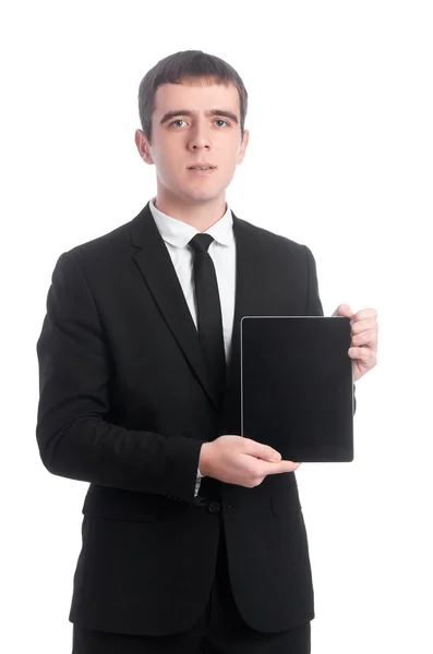 Mann im Anzug mit Tablet-PC — Stockfoto