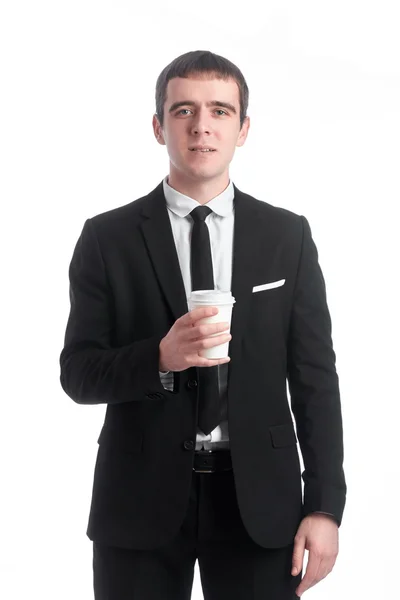 コーヒー カップでスーツを着た男 — ストック写真