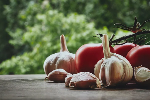 Garlic and tomatoes — Stock Photo, Image