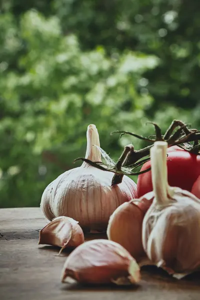 Garlic and tomatoes — Stock Photo, Image