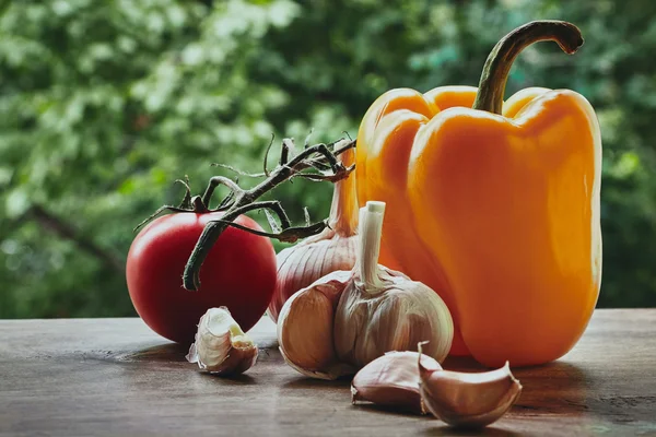 Paprika, Tomaten und Knoblauch — Stockfoto