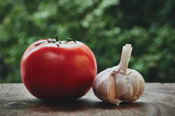 Tomaten- und Knoblauchkopf — Stockfoto