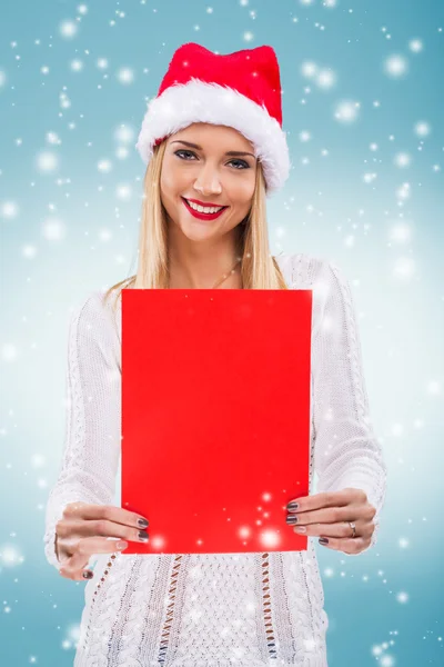 Kadın kırmızı holding kağıt — Stok fotoğraf