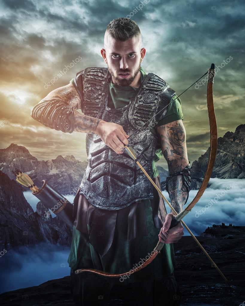 Professional male archery target in the mountains — Stock Photo