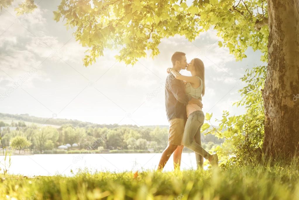 Couple in love on lake