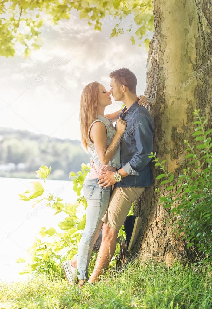 Couple in love on lake