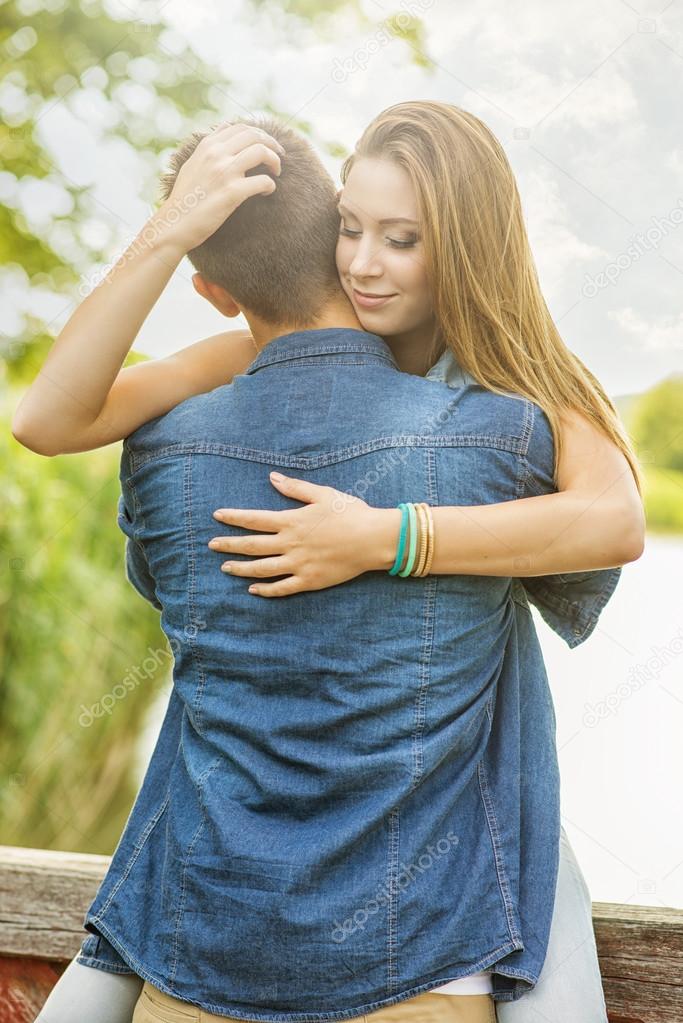 Couple in love on lake