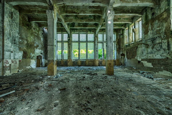 Old ruined factory building, awesome background