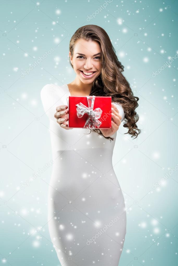 Woman shows red gift