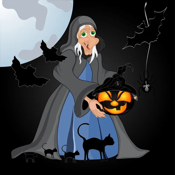 カボチャと魔女のハロウィン背景 — ストックベクタ