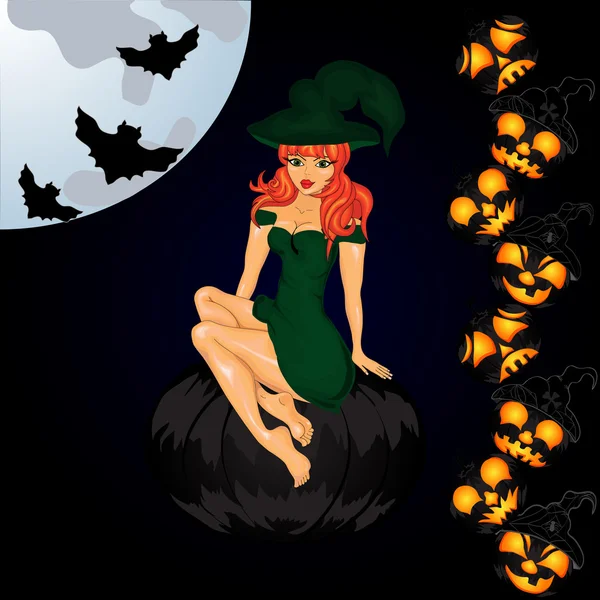 カボチャと魔女のハロウィン背景 — ストックベクタ