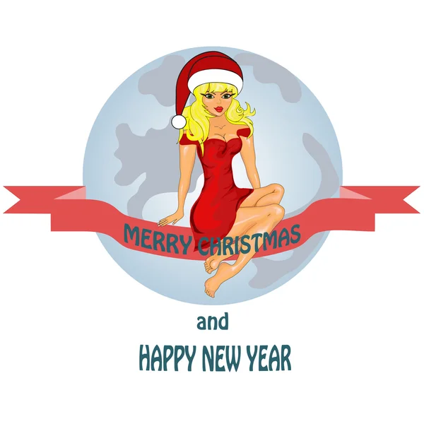 Cartão de Natal com donzela de neve — Vetor de Stock