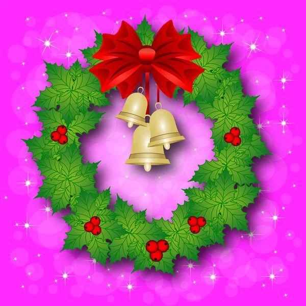 花輪とクリスマスのグリーティング カード — ストックベクタ