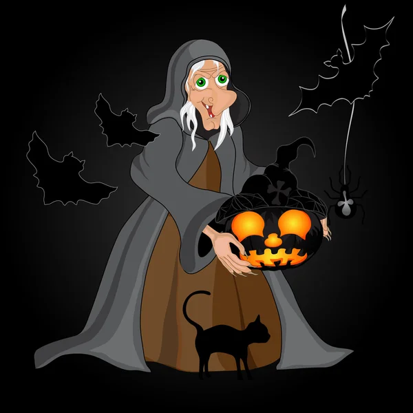 魔女とカボチャのハロウィンの背景 — ストックベクタ