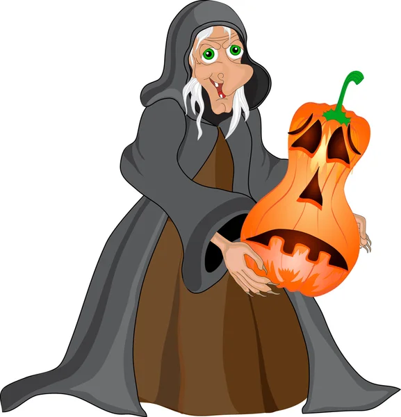 Хэллоуин фон с ведьмой и тыквой — стоковый вектор