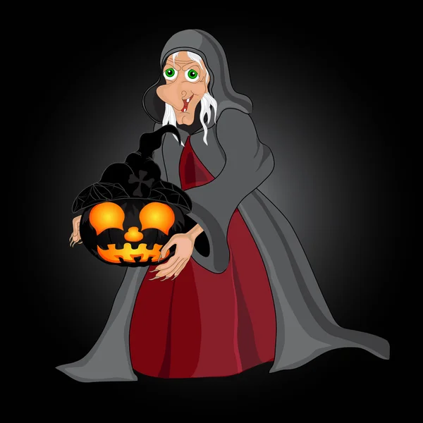 Halloween fundo com bruxa e abóbora — Vetor de Stock