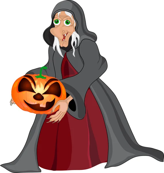 Halloween background with witch and pumpkin — Stock Vector