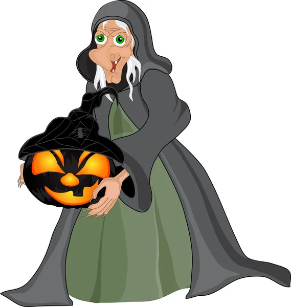 Halloween background with witch and pumpkin — Stock Vector