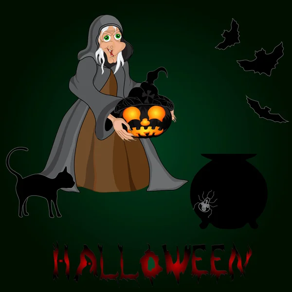 Fondo de Halloween con bruja y calabaza — Archivo Imágenes Vectoriales