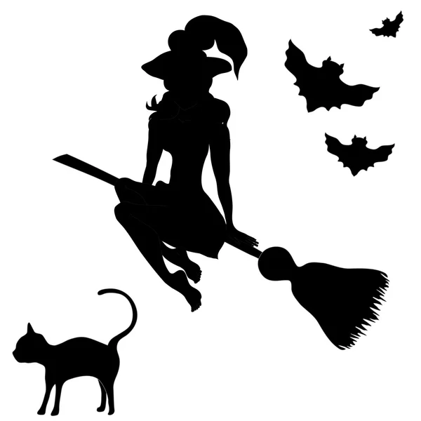 Witch on a sweeper and pumpkin — Stock Vector