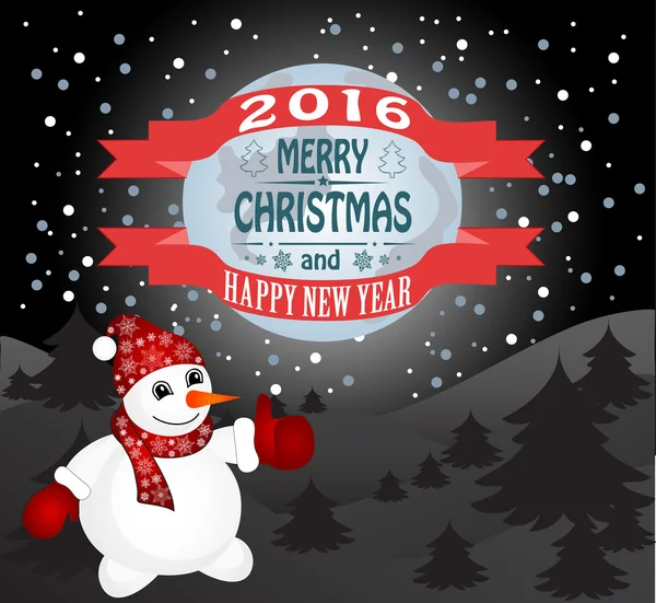 Cartão de Natal com um boneco de neve — Vetor de Stock